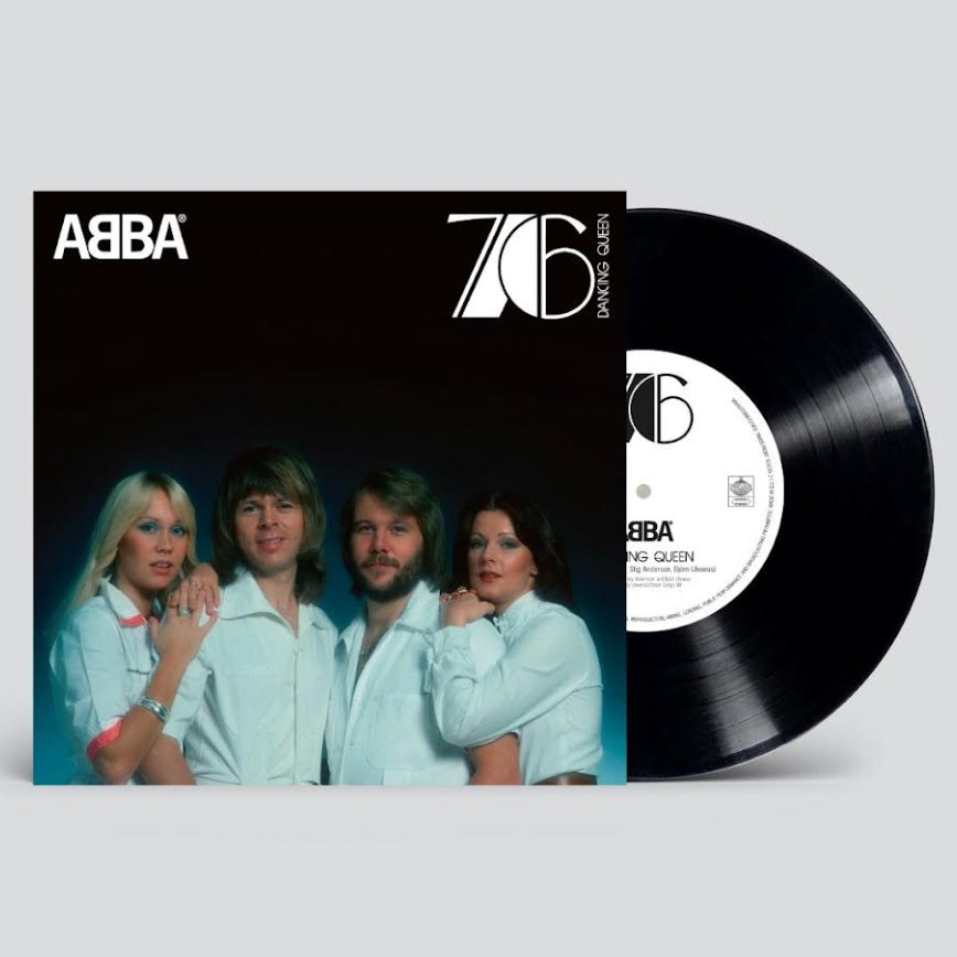 ABBA - Dancing Queen (Limited Edition Black Sparkling) 10" Vinyl ABBA 76 - Dancing Queen vinyl record with the album cover sleeve and a black LP disc partially visible, shown on a light gray background.