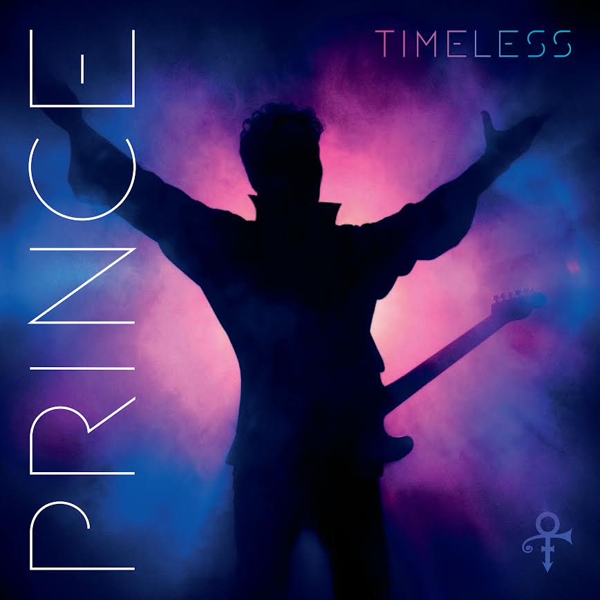 Prince - Timeless Vinyl Album cover with silhouette of a person holding a guitar against a purple and blue gradient background, featuring the text 'PRINCE' and 'TIMELESS'.