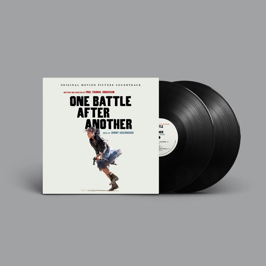 Jonny Greenwood - One Battle After Another Vinyl record with 'One Battle After Another' album cover on a gray background