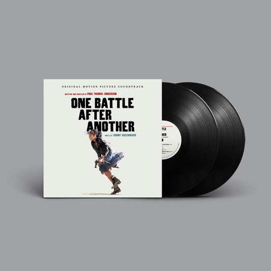 Jonny Greenwood - One Battle After Another Vinyl record with 'One Battle After Another' album cover on a gray background