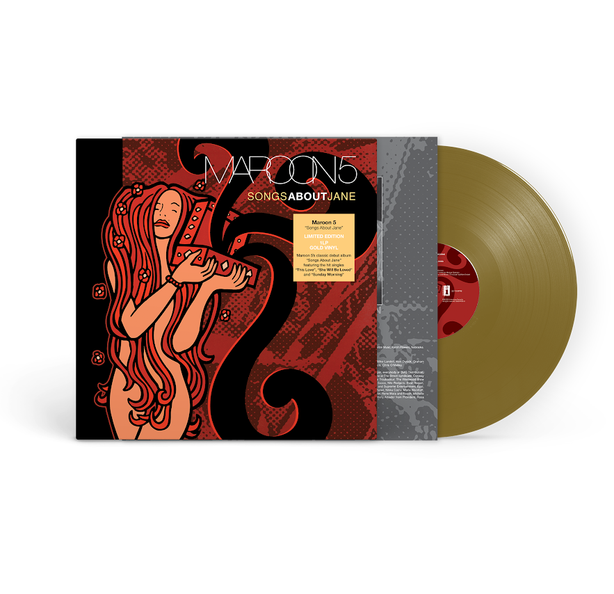 Maroon 5 - Songs About Jane (Gold) Maroon 5 'Songs About Jane' vinyl record with cover on a white background