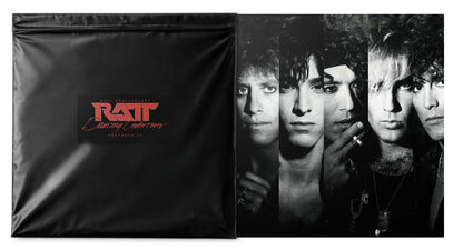 Ratt - Dancing Undercover (40th Anniversary Zoetrope) Vinyl Black mat with RATM logo on the left and a black and white photo of band members on the right.