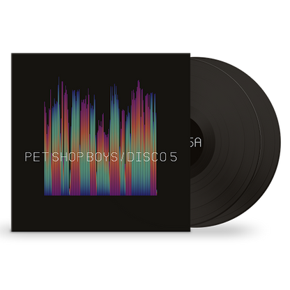 Pet Shop Boys - Disco 5 Black vinyl record with colourful design and 'Pet Shop Boys' album cover on a white background