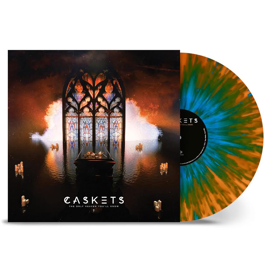 Caskets - The Only Heaven You'll Know Vinyl record with a colourful design and 'Caskets' text on a white background