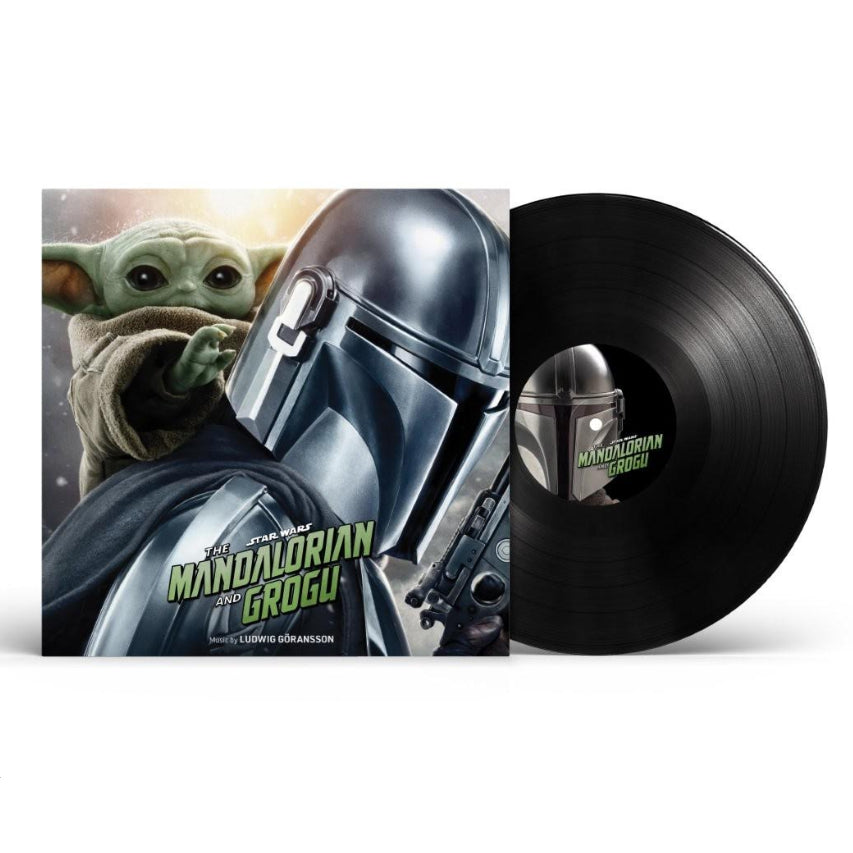 Ludwig Goransson - Star Wars Vinyl record and cover featuring 'The Mandalorian' and 'Grogu' from Star Wars on a white background.