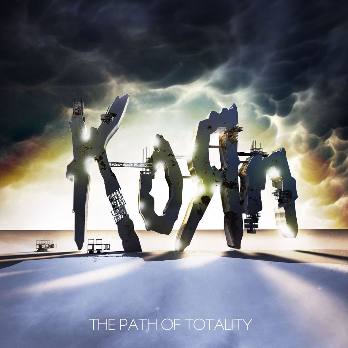 Korn - The Path of Totality Vinyl Album cover for 'The Path of Totality' by Korn with large metallic letters spelling 'KORN' against a dramatic sky.