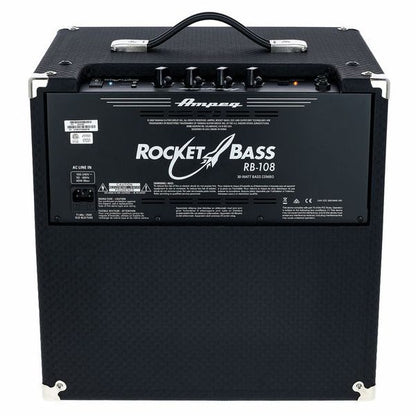 Ampeg Rocket Bass 108 Bass Combo rear view showing controls and logo on the amplifier.