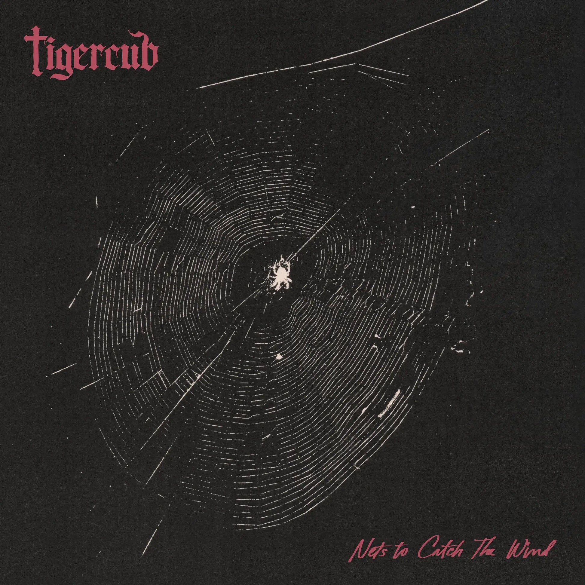 Tigercub - Nets to Catch the Wind (Granite) Vinyl Album cover with spider on a web, featuring the text 'tigercub' and 'Nets to Catch The Wind'.
