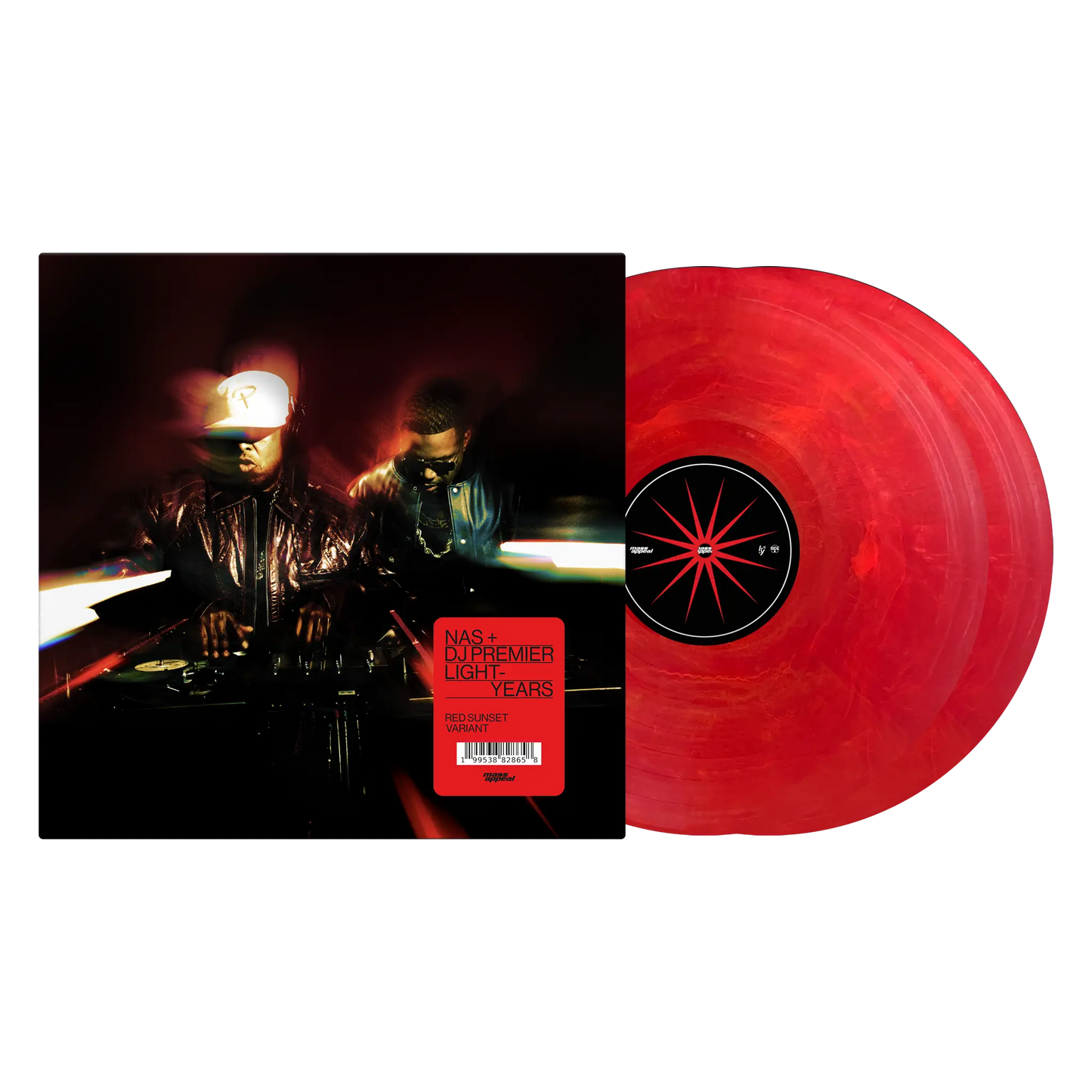 Nas Red vinyl record with a black label and a DJ on the cover