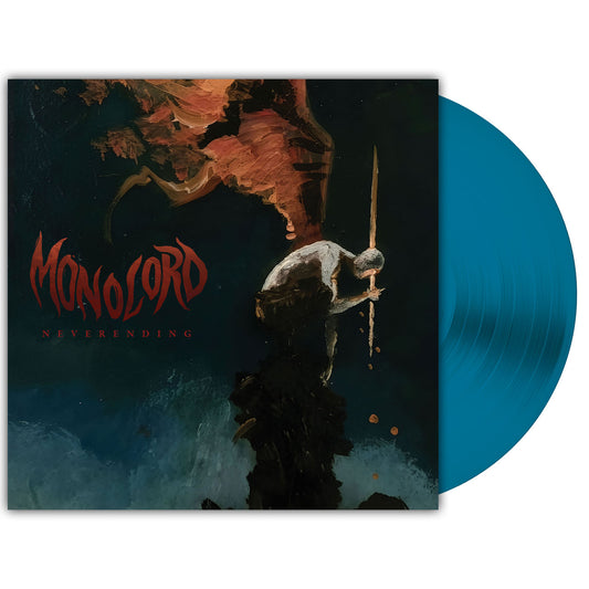 Monolord - Neverending (Sea Blue) Vinyl Vinyl record with a dark cover featuring an artistic design and the title 'Monolord' on a white background.