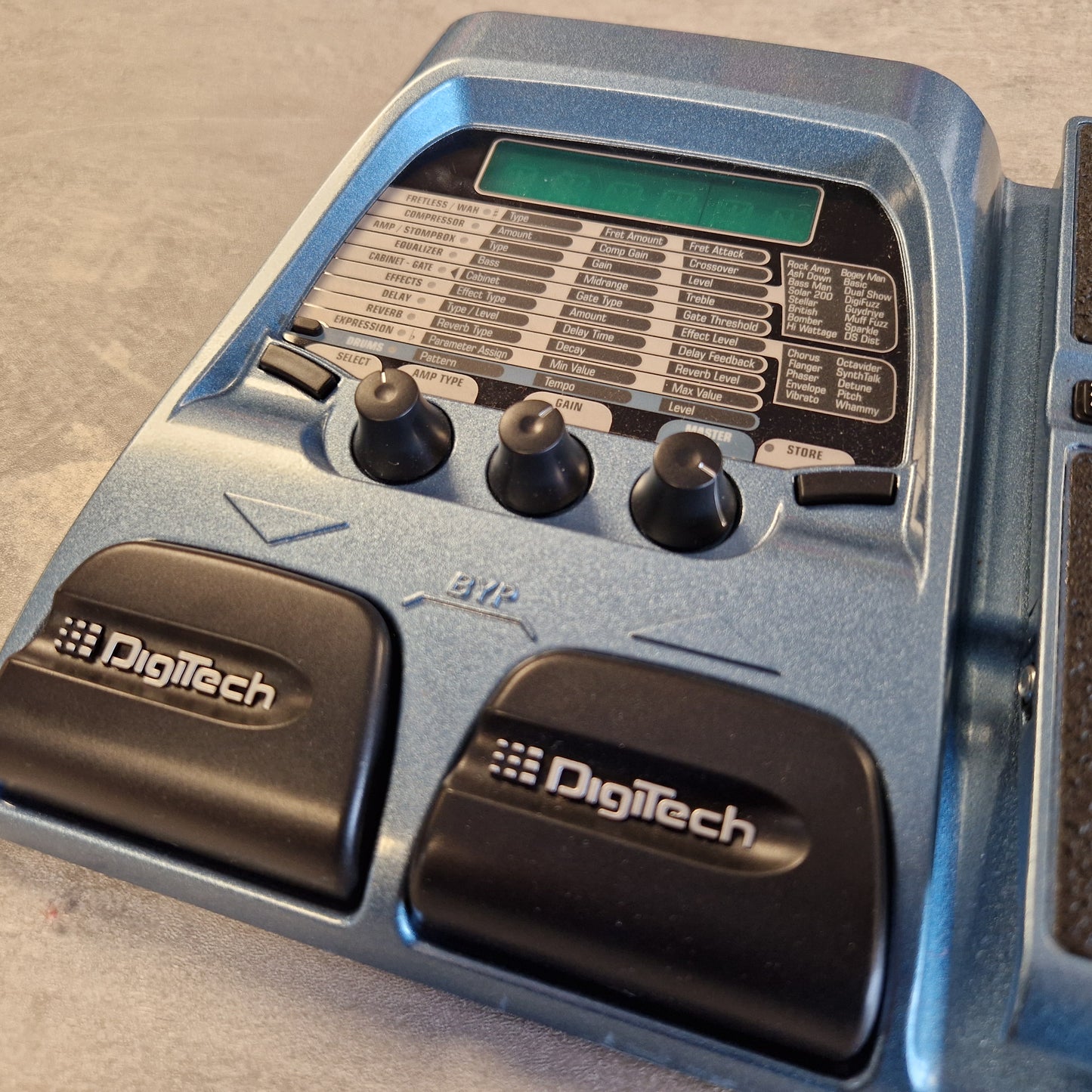 DigiTech BP200 Guitar effects pedal with Digitech branding on a beige surface