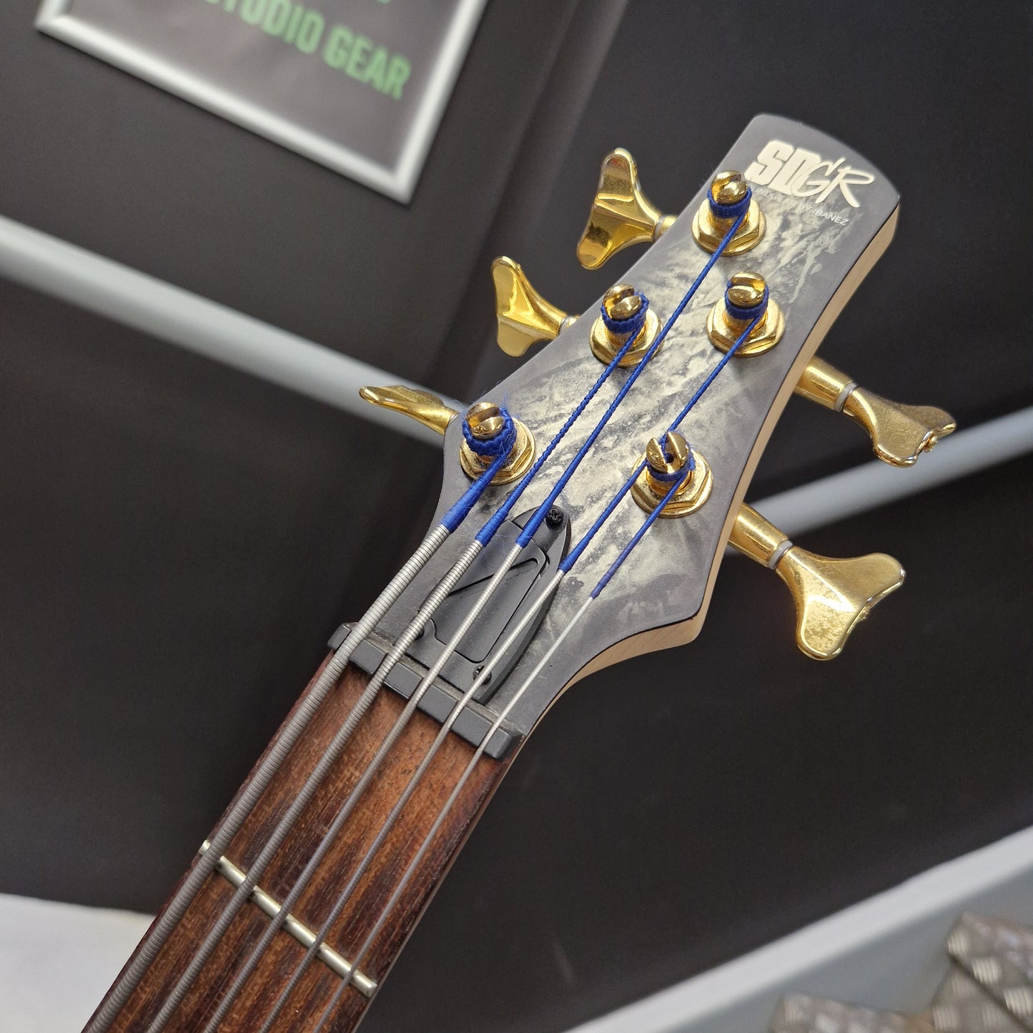 Pre-Owned Ibanez SR305EDX-BZM 5-String Bass - Black Ice Frozen Matte Headstock