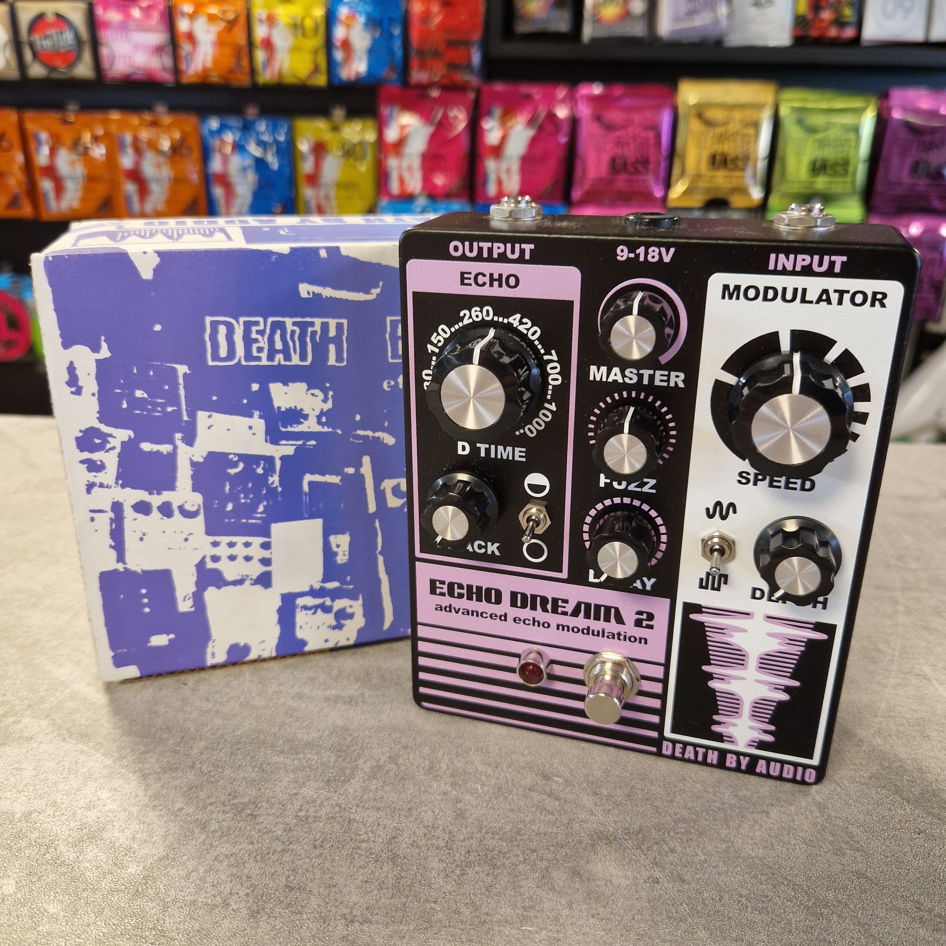 Pre-Owned Death By Audio Audio effects pedal with visible brand name on a textured surface