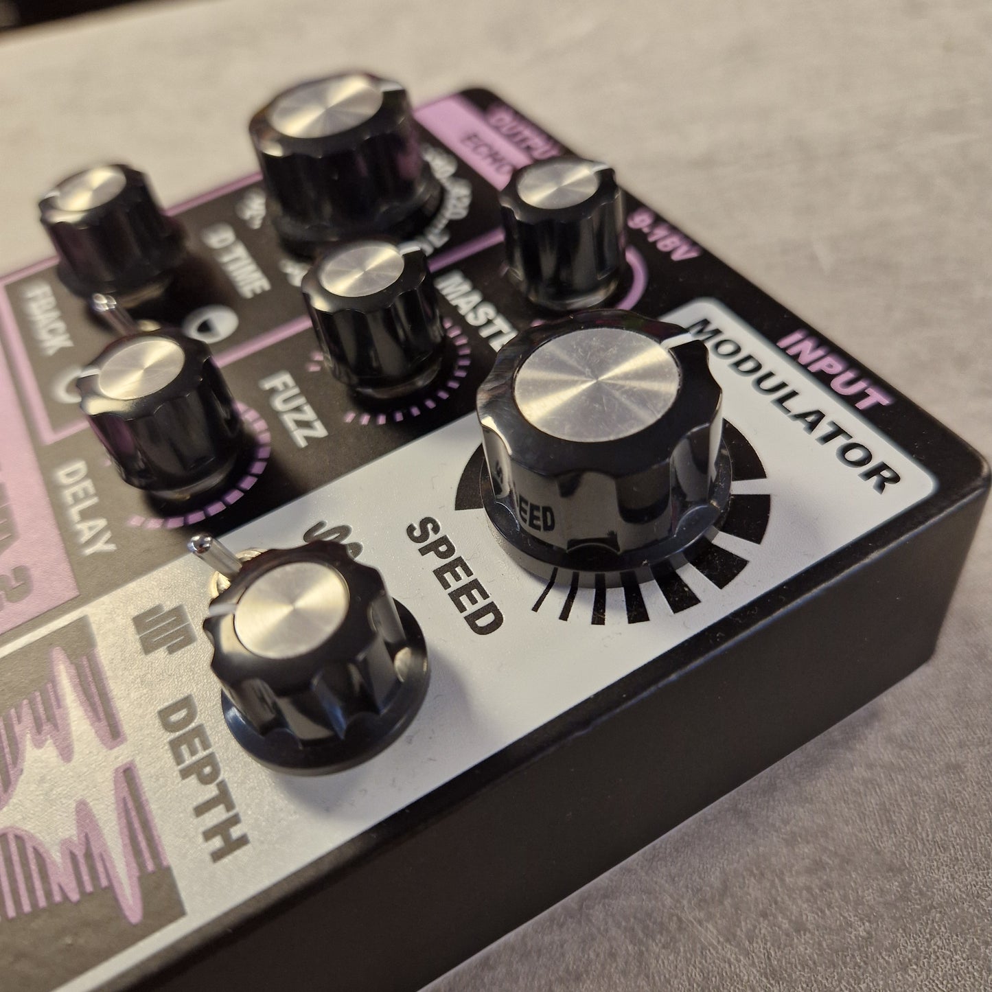 Pre-Owned Death By Audio Guitar effects pedal with control knobs and labels on a gray background