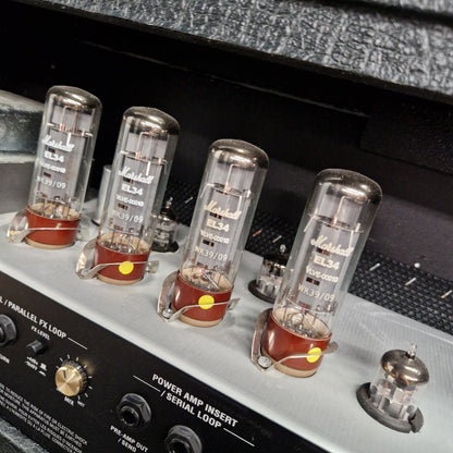 Pre-Owned Marshall JVM410H Vacuum tubes on a vintage amplifier with visible brand labels.