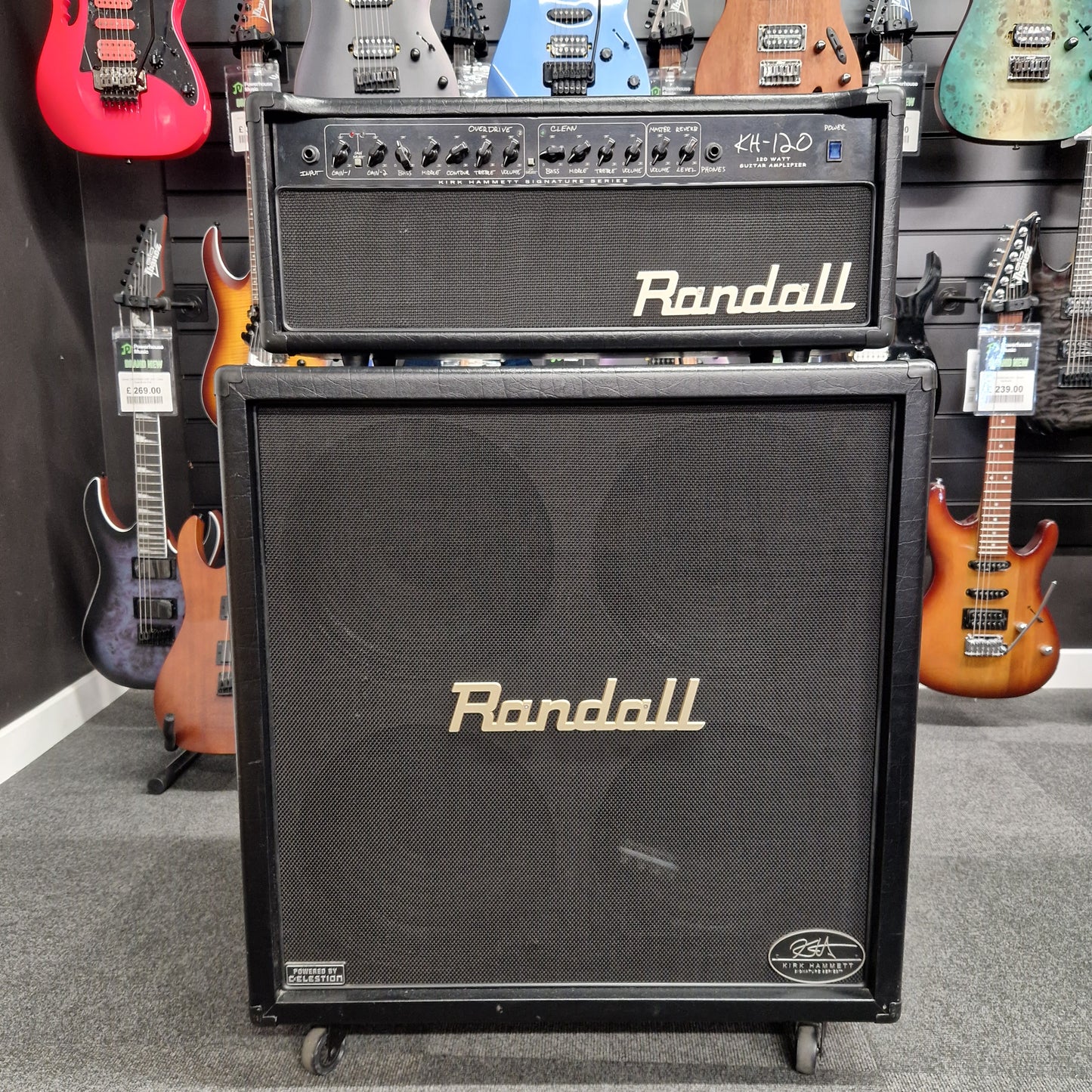 Pre-Owned Randall KH-120 Randall guitar amplifier with guitars in the background