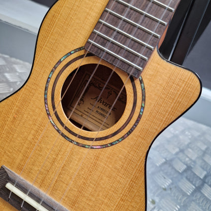 Pre-Owned Alvarez RU26CCE Close-up of a guitar with a blurred background