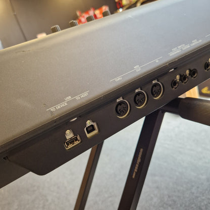 Pre-Owned Yamaha MOXF8 Back view of a piece of electronic equipment with ports and branding visible.
