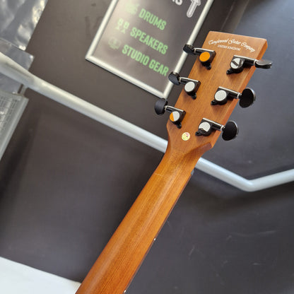 Pre-Owned Tanglewood TS5 Close-up of a guitar headstock with tuning pegs against a blurred background