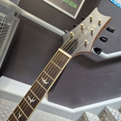 Pre-Owned PRS P20 Tonare Parlor Electro-Acoustic - Black Close-up of the headstock and upper fretboard of a Yamaha guitar, showing the Yamaha logo, gold tuning pegs, and bird inlays on a dark fretboard.