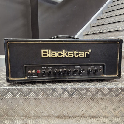 Pre-Owned Blackstar HT Club 50 Electric All-Valve Amplifier Head A Blackstar HA1000 guitar head amplifier photographed from above on a textured diamond-plate metal surface.
