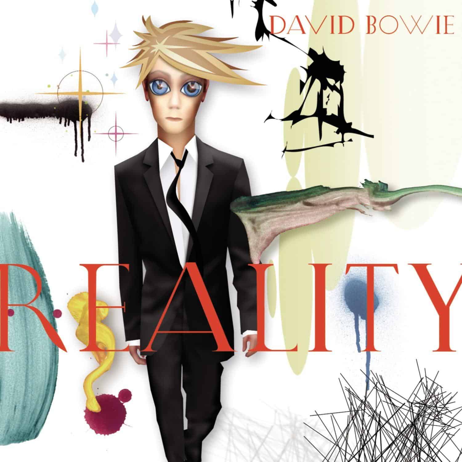 David Bowie - Reality Vinyl Album cover for 'Reality' by David Bowie with a stylized illustration of a person in a suit.