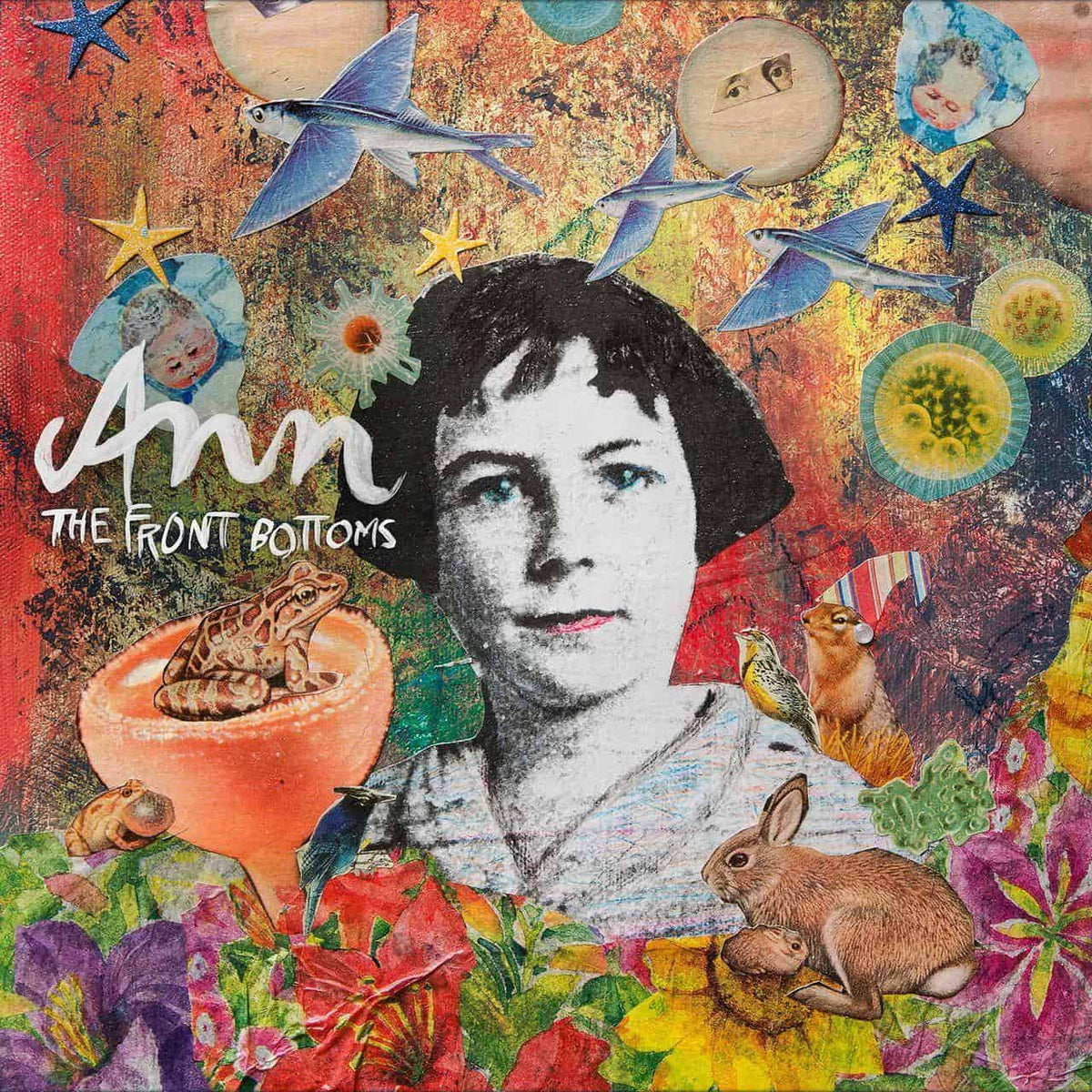 The Front Bottoms - Ann Vinyl Collage album cover with a person's face, animals, and nature elements.