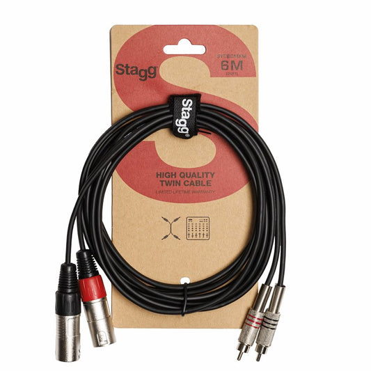 Stagg STC6CMXM 6m / 20ft RCA to 2x XLR Male Twin Cable