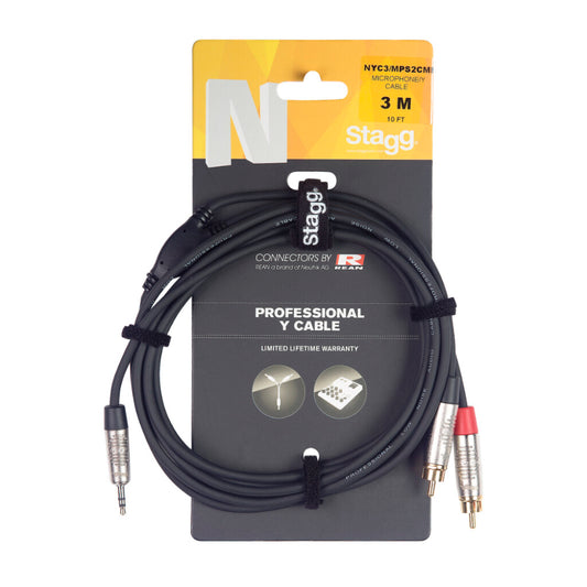 Stagg NYC3/MPS2CMR 3m /10ft Splitter Cable - 3.5mm Mini Jack to 2 RCAm