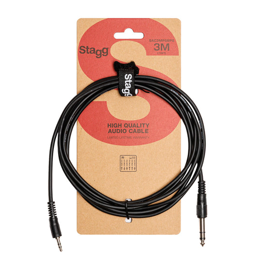 Stagg SAC3MPSBPS 3m / 10ft Mini Stereo Jack to Stereo Jack Audio Cable
