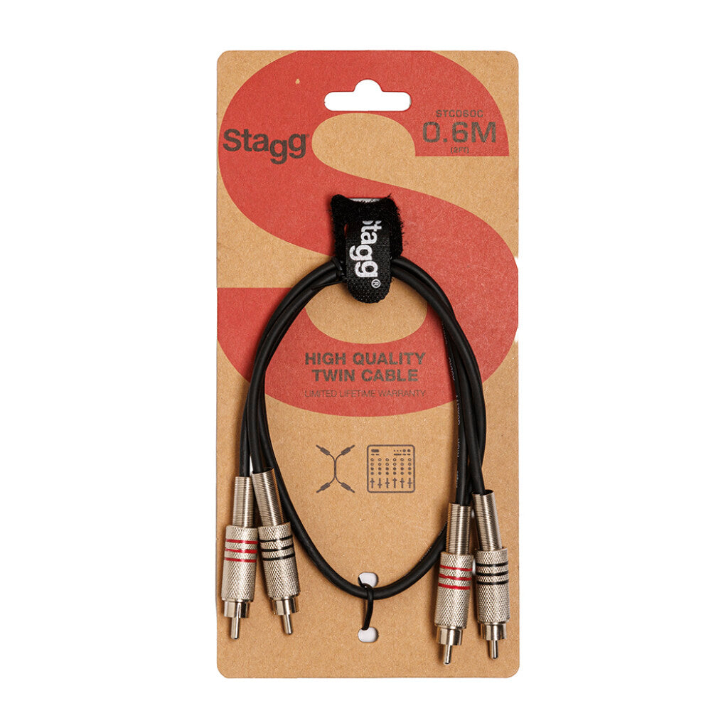 Stagg STC060C 60cm / 2ft RCA to RCA Twin Cable