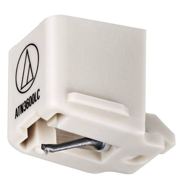 Audio-Technica ATN3600LC White phonograph record needle with Audio-Technica logo on a white background