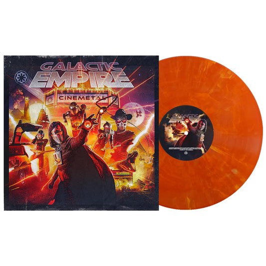 Galactic Empire - Cinemetal Vinyl record with orange disc and 'Galactic Empire Cinemetal' cover on a white background