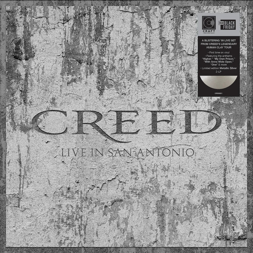 Creed - Live In San Antonio Vinyl record cover with 'Creed' text and 'Live in San Antonio' on a textured gray background.