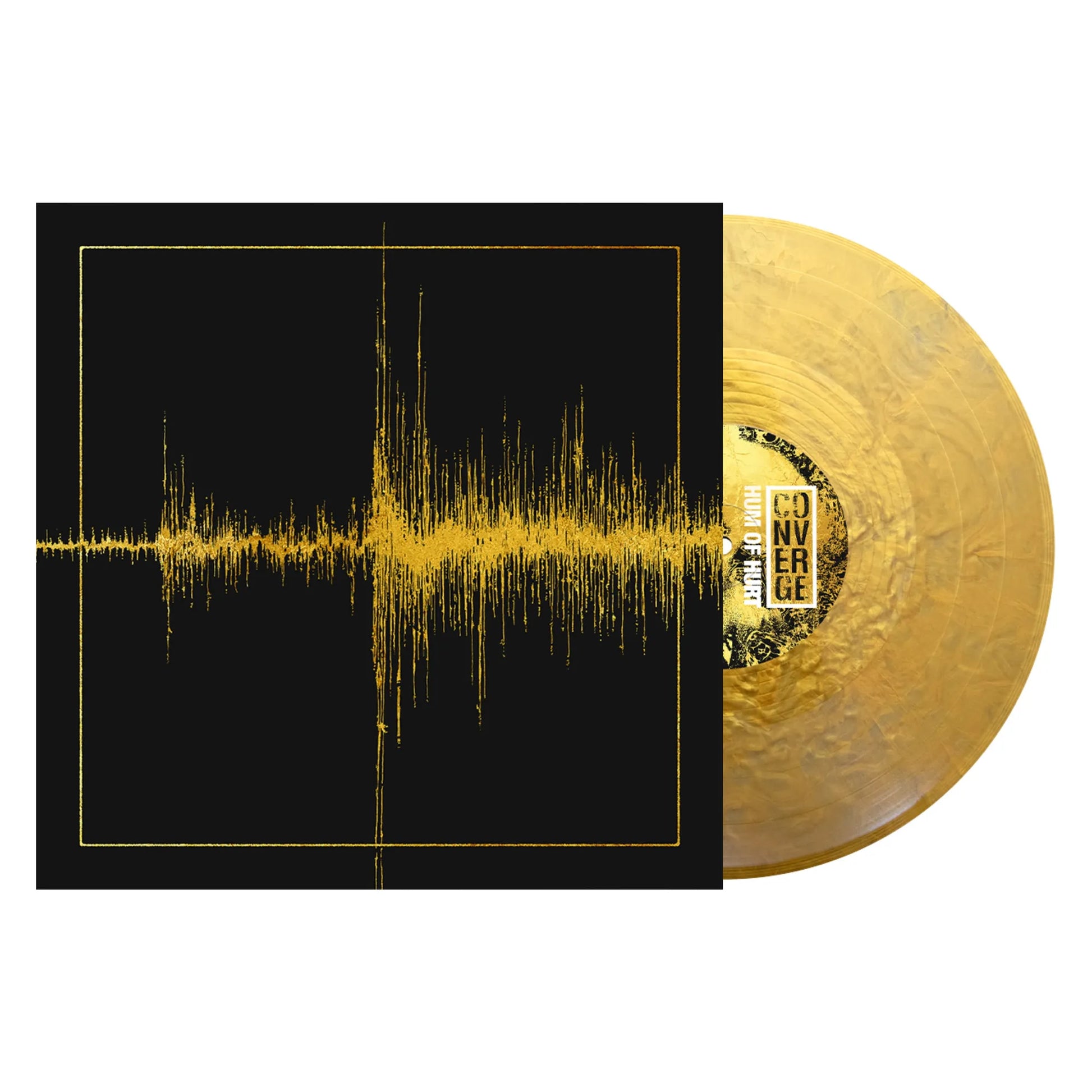 Converge - Hum Of Hurt  Vinyl record with a black and gold design on a white background