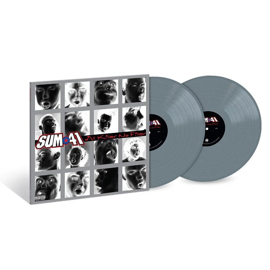 Sum 41 - All Killer No Filler (25th Anniversary Glow In Dark Silver) Vinyl Vinyl record with cover featuring multiple faces and 'Sum 41' logo on a white background