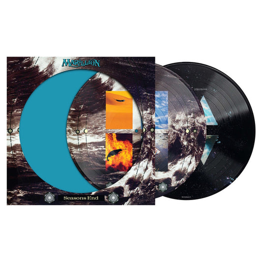 Marillion - Seasons End Vinyl records with artistic cover design on a white background