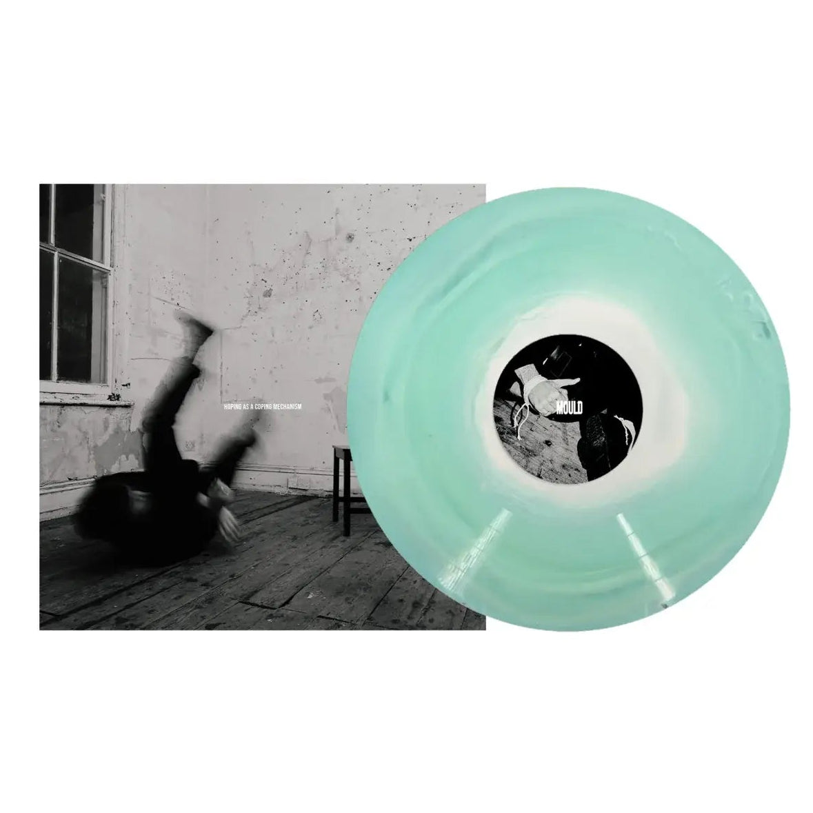Mould - Hoping As A Coping Mechanism (Indie Exclusive Marbled / Transparent) Vinyl Vinyl record with a person doing a handstand in the background