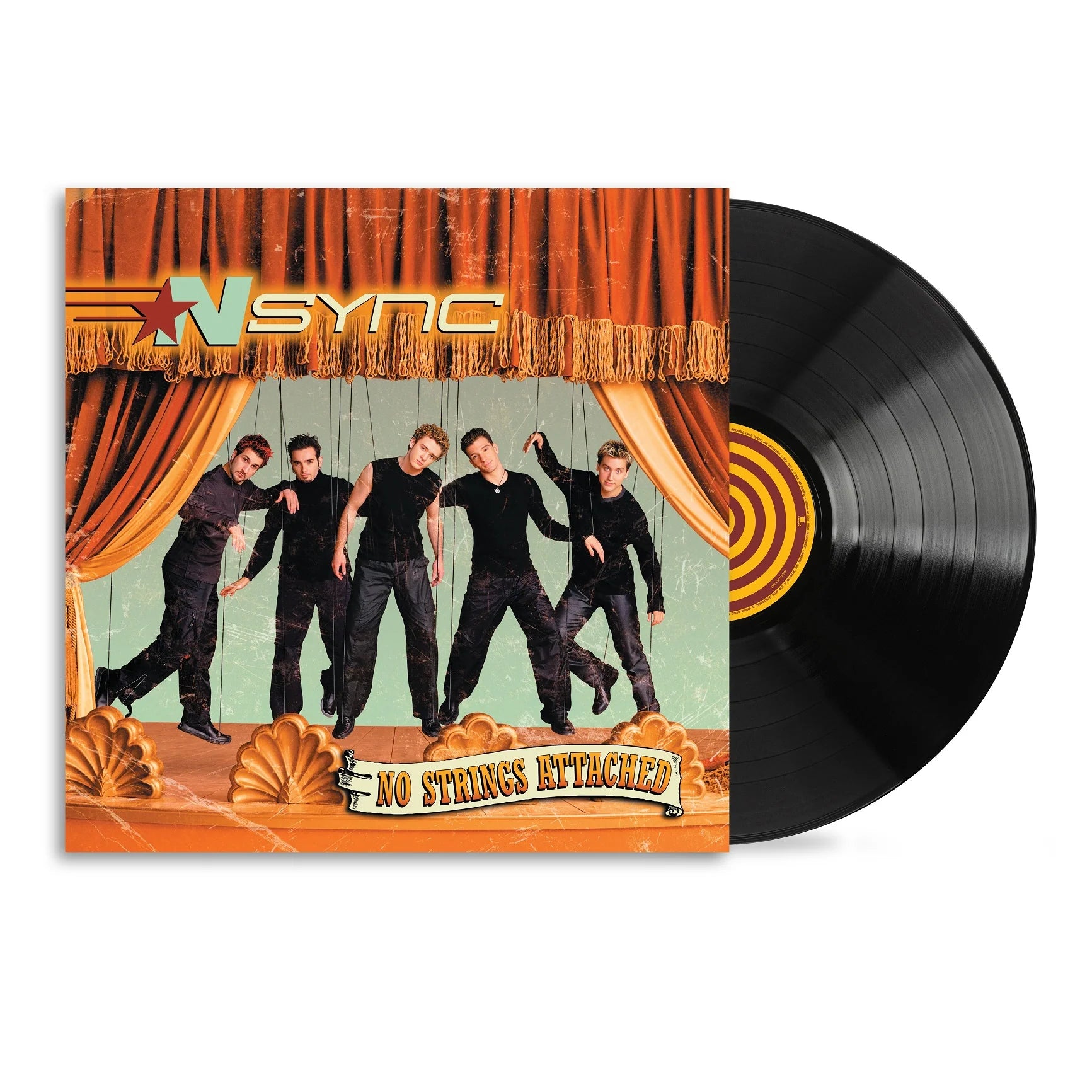 NSYNC - No Strings Attached Vinyl record with 'N Sync cover art featuring five band members on a stage.