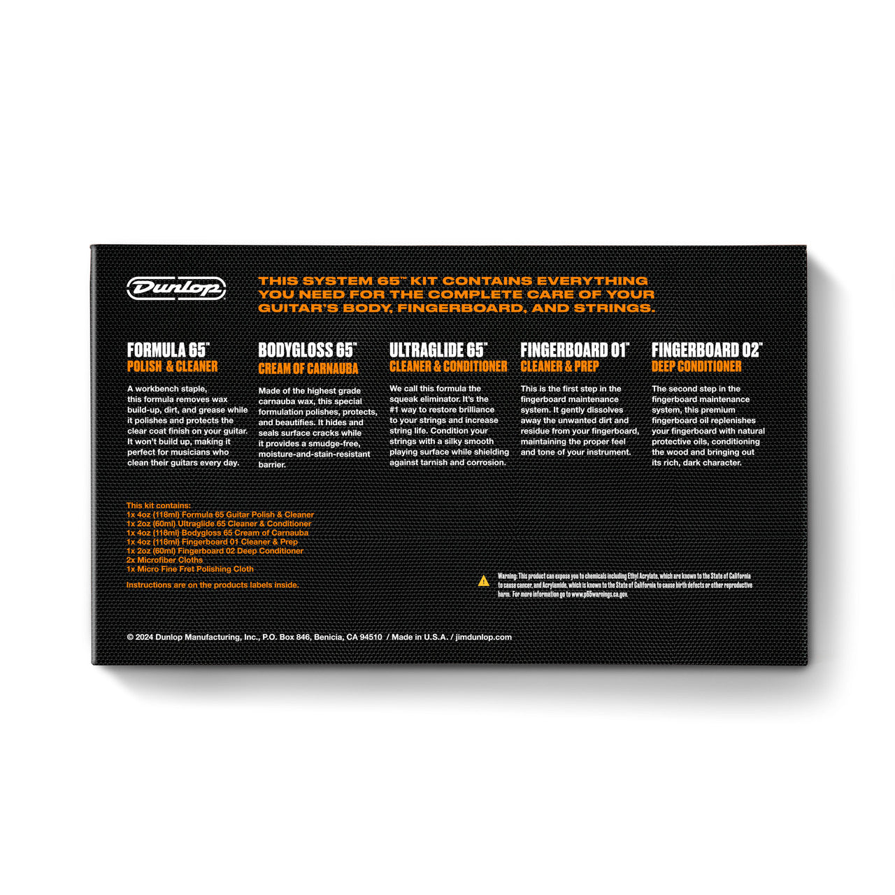 Dunlop System 65 Maintenance Guitar Polish Kit Box Back