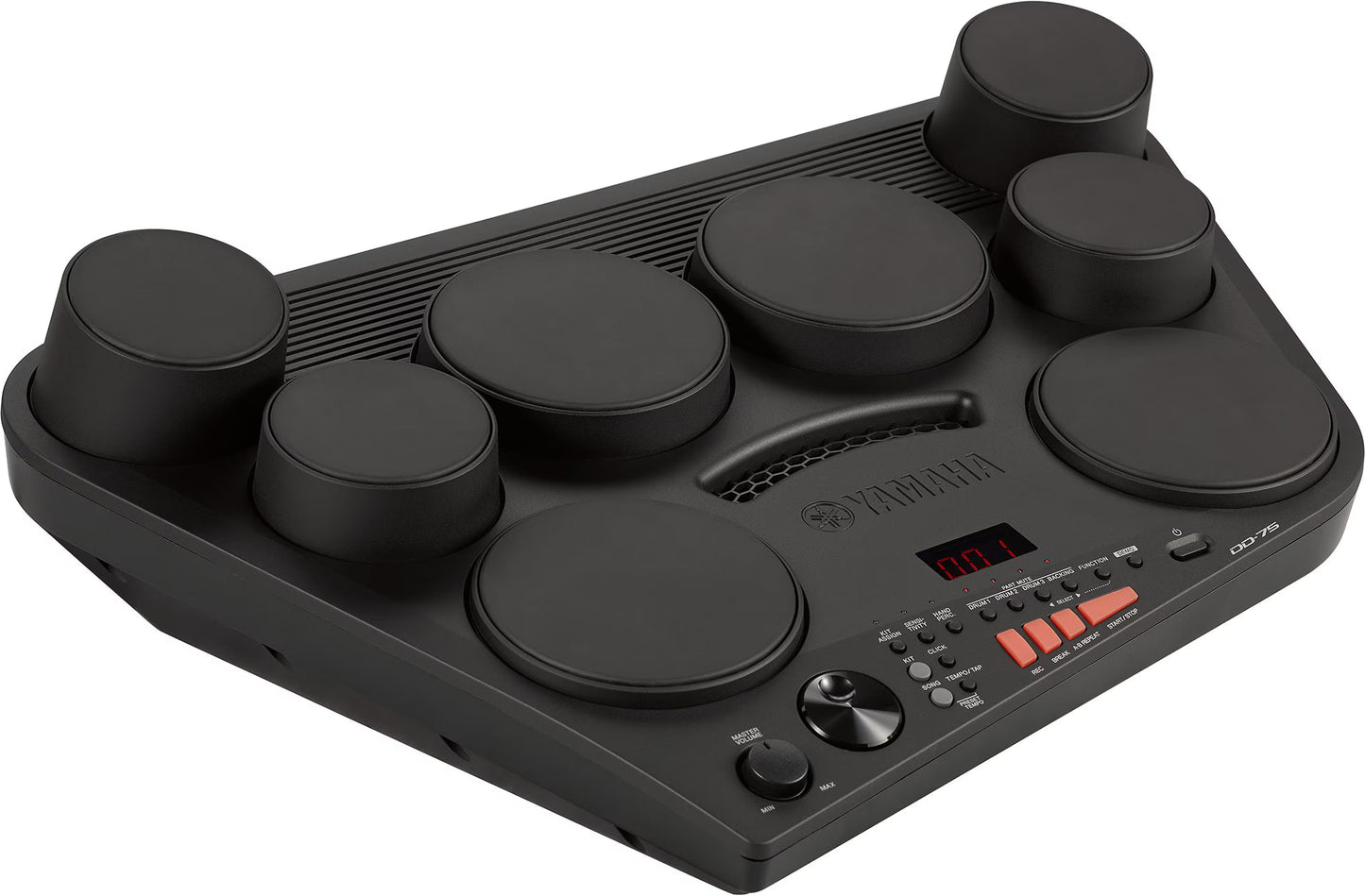 Yamaha DD-75 Black electronic drum pad with multiple drum heads and Yamaha branding on a white background