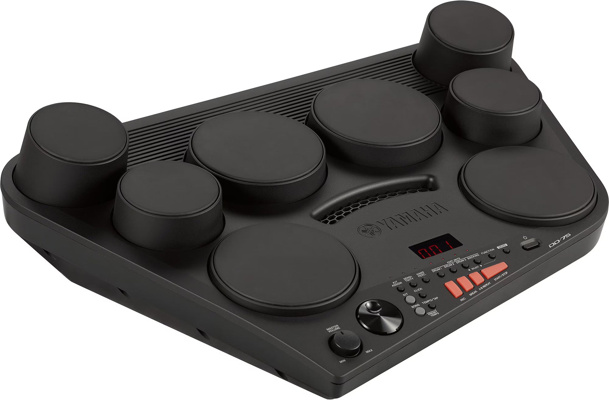 Yamaha DD-75 Black electronic drum pad with multiple drum heads and Yamaha branding on a white background