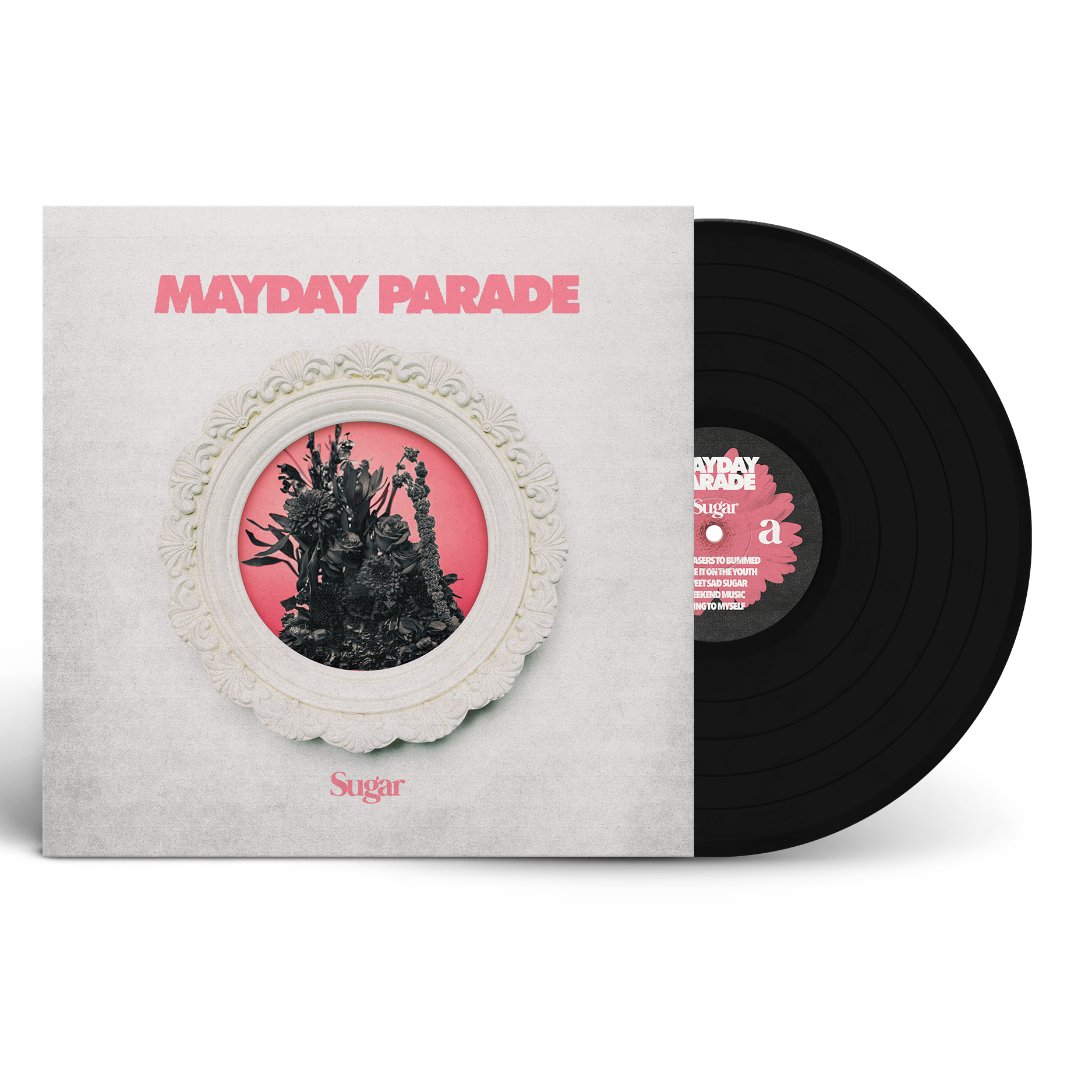 Mayday Parade - Sugar VinylVinyl record with 'Mayday Parade' album cover on a white background