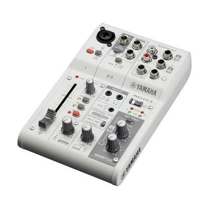 Yamaha AG03MK2 audio mixer on a white background
