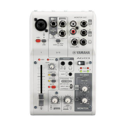 Yamaha AG03MK2 audio mixer on a white background