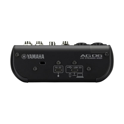 Yamaha AG06MK2 live streaming mixer on a white background