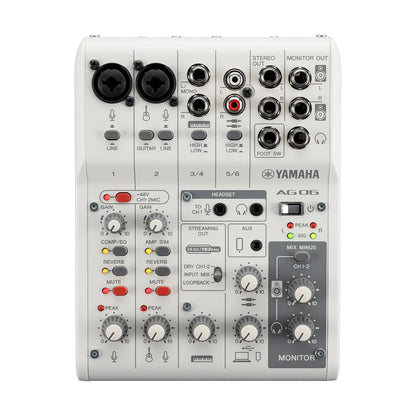 Yamaha AG06MK2 audio mixer on a white background