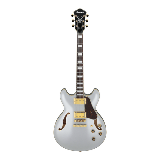 Ibanez AS73G-MSF Silver electric guitar with gold hardware on a white background