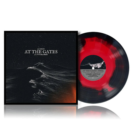 At The Gates - The Ghost Of A Future Dead (Red & Black Haze) Vinyl Vinyl record with red and black disc and cover featuring 'At the Gates' on a white background