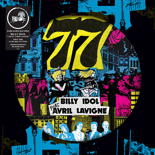 Billy Idol - 77 Album cover for '77' by Billy Idol featuring Avril Lavigne with stylized text and cityscape background.